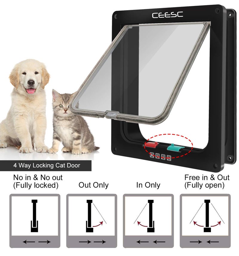 CEESC Extra Large Cat Door (Outer Size 11" x 9.8"), 4 Way Locking Large Cat Door for Interior Exterior Doors, Weatherproof Pet Door for Cats & Doggie with Circumference < 24.8" (Black) - Image 3